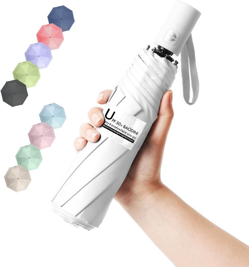 BAODINI Small UV Protection Travel Umbrella Compact for Rain and Sun UPF 50+ Windproof Portable 42 inch Umbrella for Women and Men - Image 1